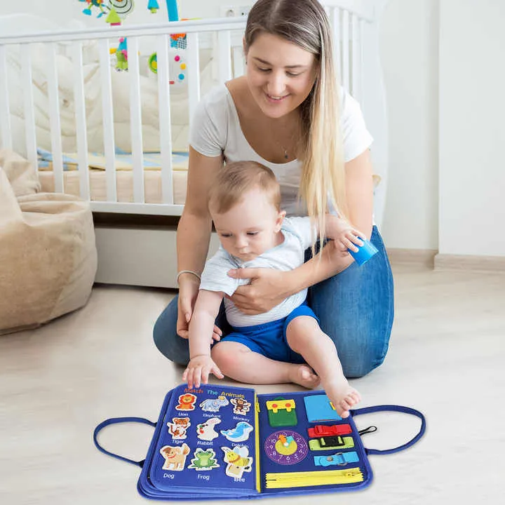 الحسية طفل ورأى مشغول مجلس لعبة ألعاب مونتيسوري  Sensory Baby Felt Busy Board Game Montessori Toys
