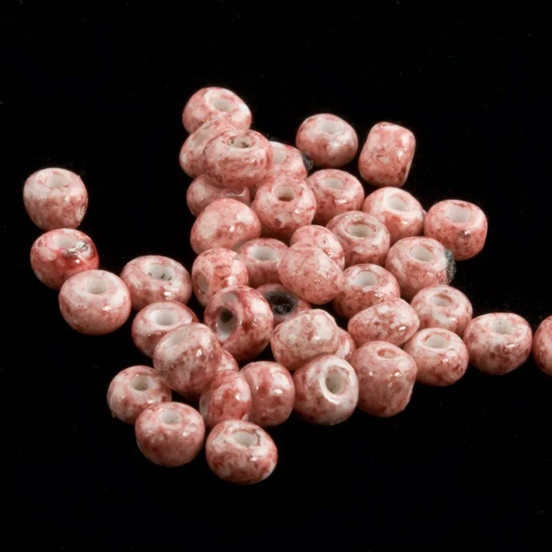 B11-PP-0589- Vintage Rose Speckled Glaze beads, Japan, .size 6. 7gr. Bag