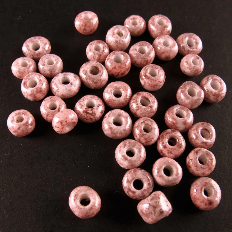 B11-PP-0589- Vintage Rose Speckled Glaze beads, Japan, .size 6. 7gr. Bag