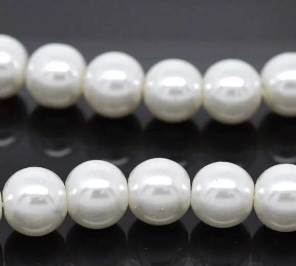 Beads Glass Round Pearl Painted 10mm Strand 16 White