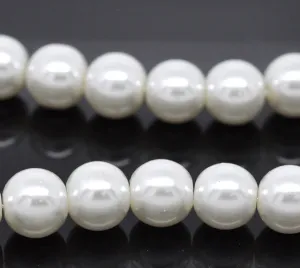 Beads Glass Round Pearl Painted 10mm Strand 16 White