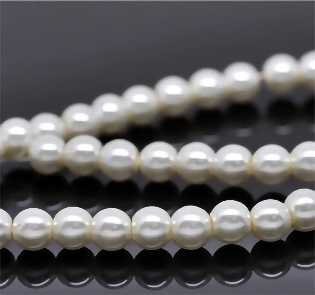 Beads Glass Round Pearl Painted 6mm Strand 16 Ivory