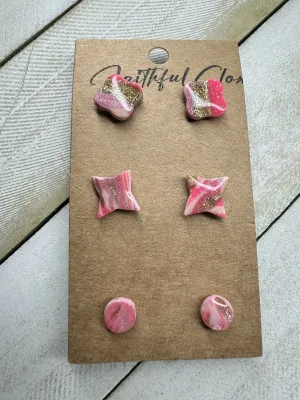 Boujee Pink Trio Studs