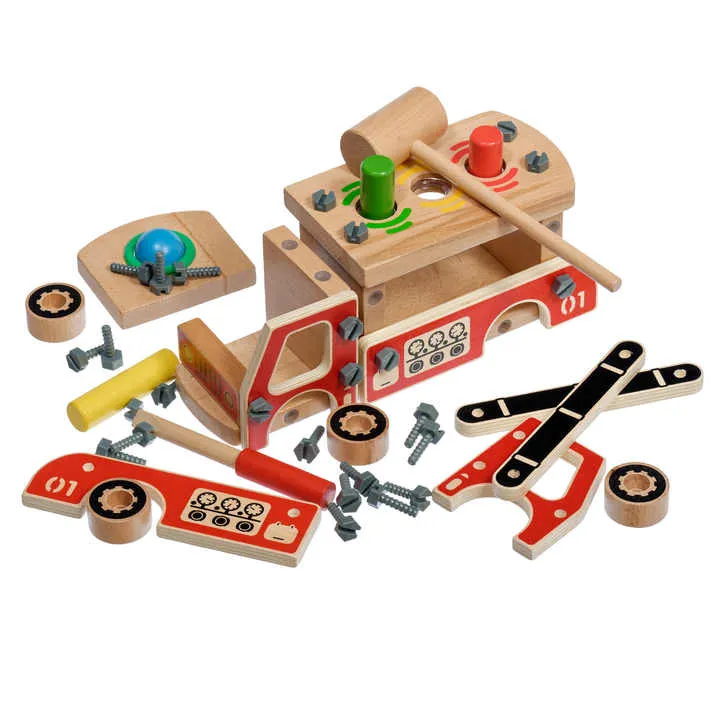Diy خشبية المركبات لعبة محاكاة الجمعية لعب خشبية سيارة مطافئ للأطفال طفل DIY Wooden Vehicles Toy Simulation Assembly Wooden Toy Fire Truck for Kids Child