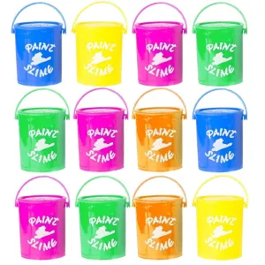 Kicko Paint Slime - Pack of 12 Colored Gooey Slimes in a Mini Paint Bucket Container