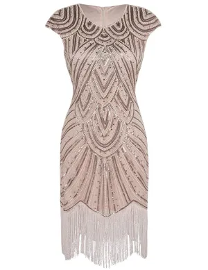 PrettyGuide Women's 1920s Flapper Dress Crystal Sequin Embellished Fringed Gatsby Dress