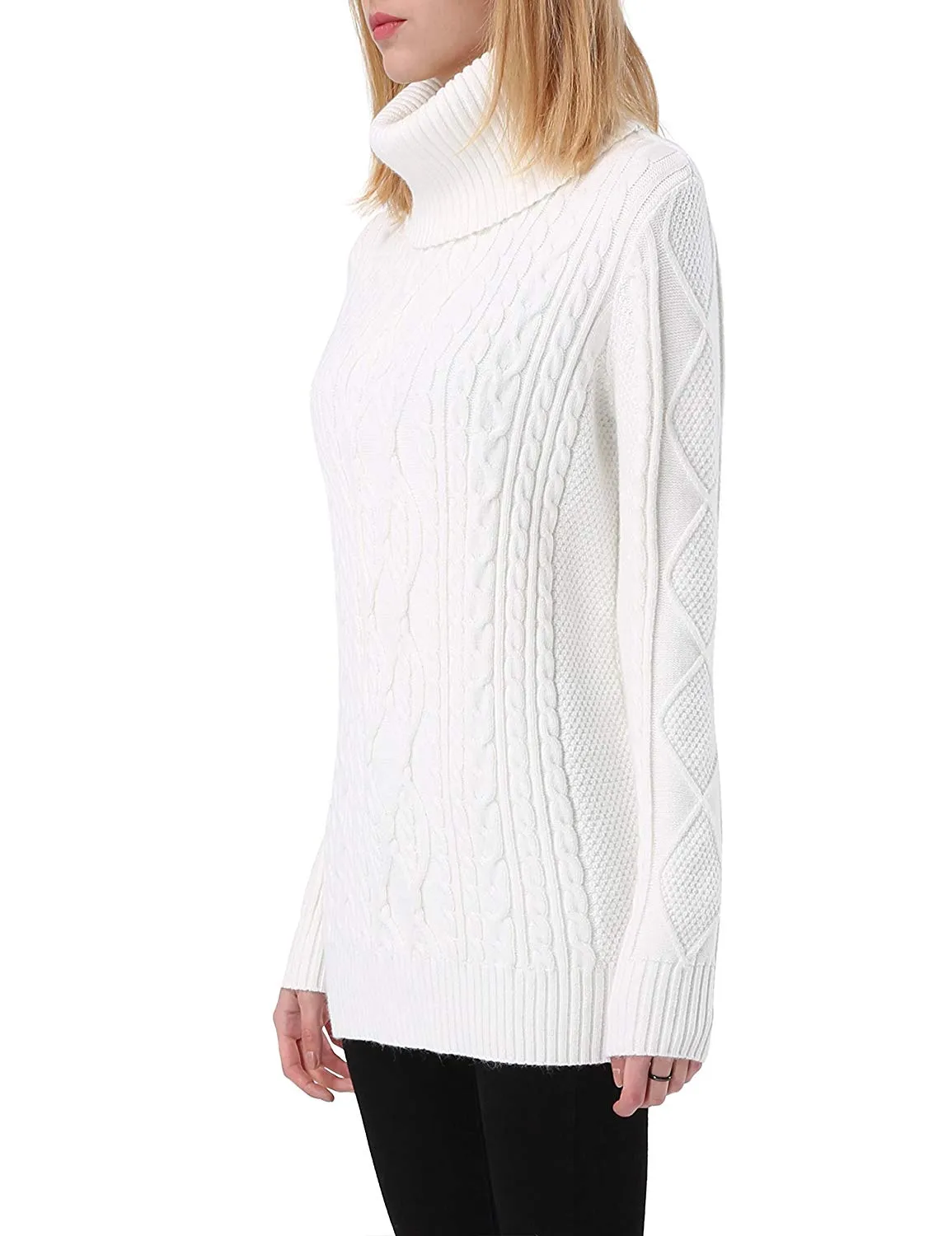 PrettyGuide Women's Long Sweater Turtleneck Cable Knit Tunic Sweater Tops