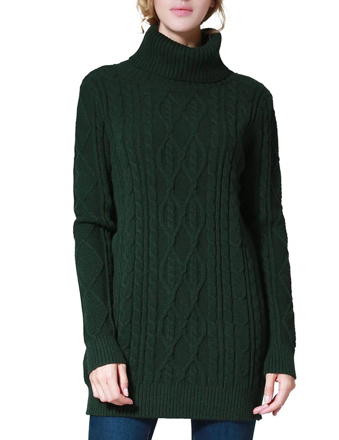PrettyGuide Women's Long Sweater Turtleneck Cable Knit Tunic Sweater Tops