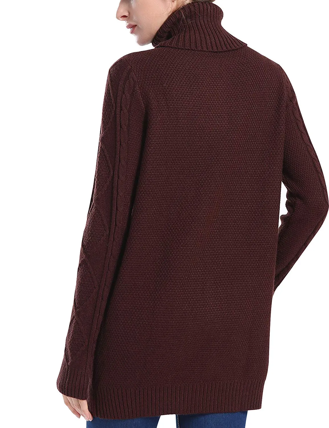 PrettyGuide Women's Long Sweater Turtleneck Cable Knit Tunic Sweater Tops