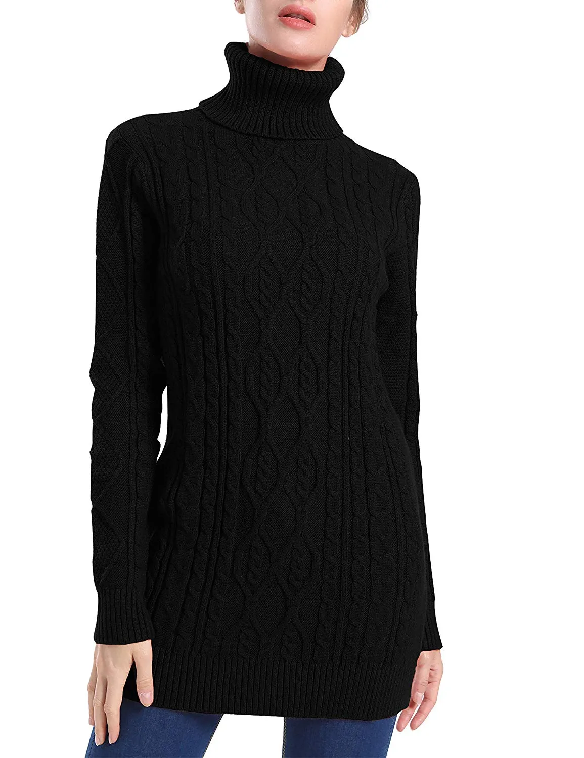PrettyGuide Women's Long Sweater Turtleneck Cable Knit Tunic Sweater Tops