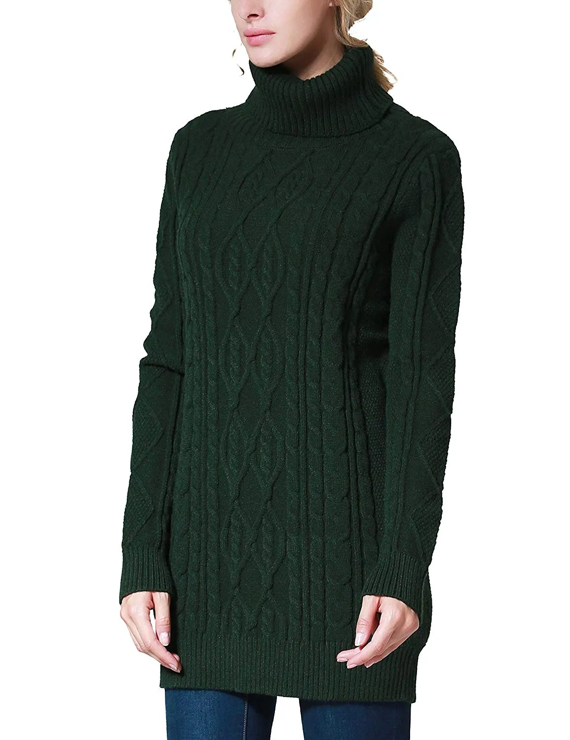PrettyGuide Women's Long Sweater Turtleneck Cable Knit Tunic Sweater Tops