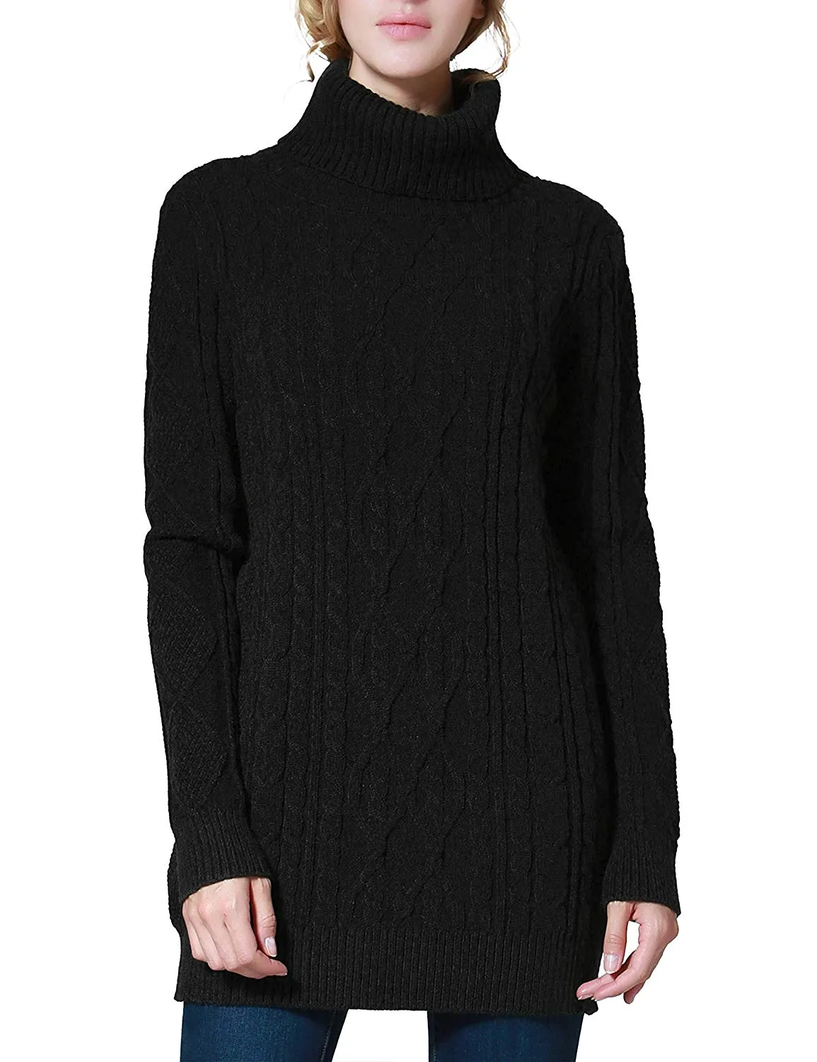 PrettyGuide Women's Long Sweater Turtleneck Cable Knit Tunic Sweater Tops