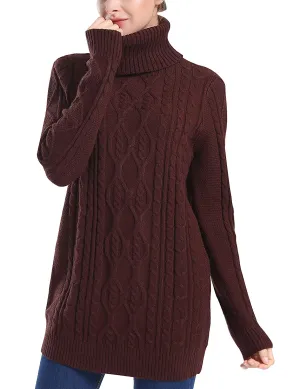 PrettyGuide Women's Long Sweater Turtleneck Cable Knit Tunic Sweater Tops